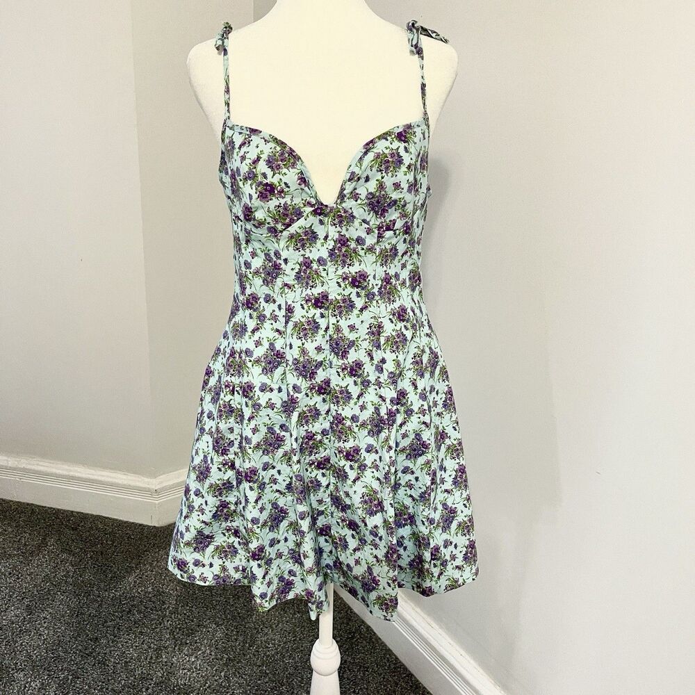 Zara Poplin Mini Dress Womens Medium Sweetheart Neckline Tie Straps Zip Back